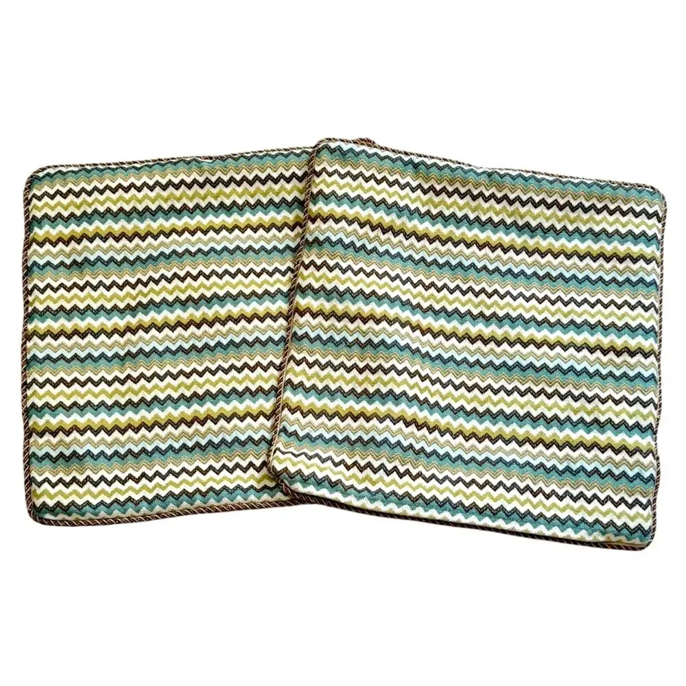Vintage Custom Made Jacquard Chevron Pattern Throw Pillow Covers (2) MCM Thick